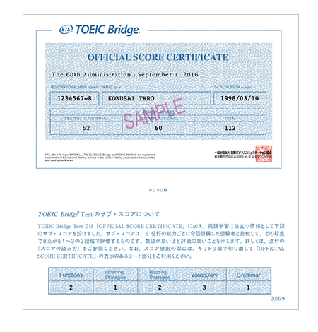 TOEIC Bridge Test　Official Score Certificate